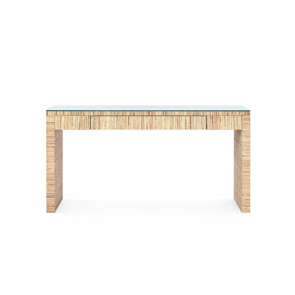 Morgan Large Console Table with Glass Top, Papyrus-Blue Hand Home