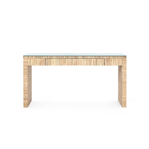 Morgan Large Console Table with Glass Top, Papyrus-Blue Hand Home
