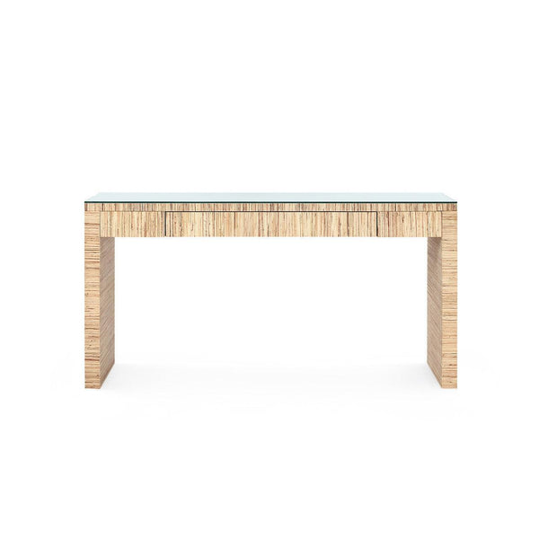 Morgan Large Console Table with Glass Top, Papyrus-Blue Hand Home