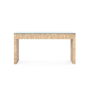 Morgan Large Console Table with Glass Top, Papyrus-Blue Hand Home