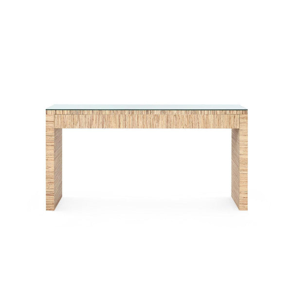 Morgan Large Console Table with Glass Top, Papyrus-Blue Hand Home