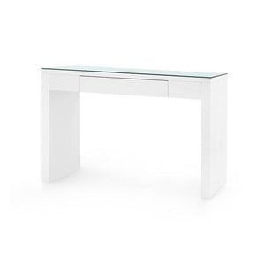 Morgan Large Console Table with Glass Top, Papyrus-Blue Hand Home