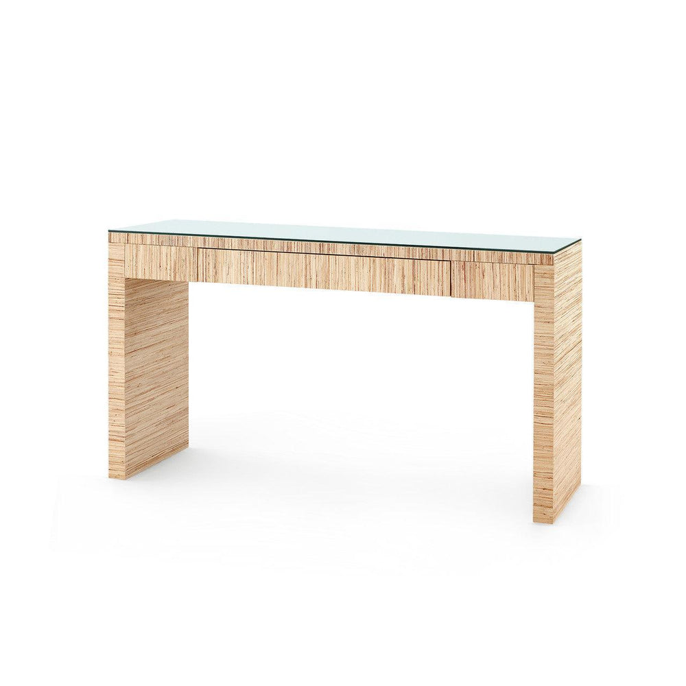 Morgan Large Console Table with Glass Top, Papyrus-Blue Hand Home