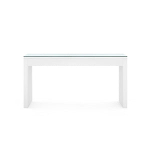 Morgan Large Grasscloth Console Table with Glass Top, Chiffon White-Blue Hand Home