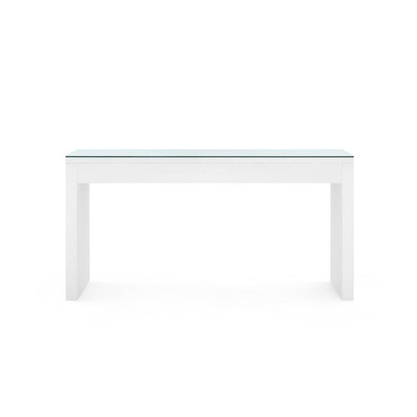 Morgan Large Grasscloth Console Table with Glass Top, Chiffon White-Blue Hand Home