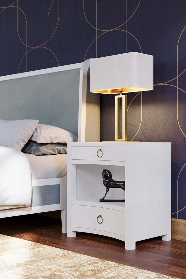 Mornington Open Shelf Linen Wrapped Bedside Table-Blue Hand Home