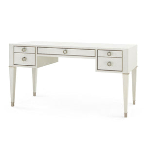 Morris Desk in Sand White with Lacquered Grasscloth Finish-Blue Hand Home