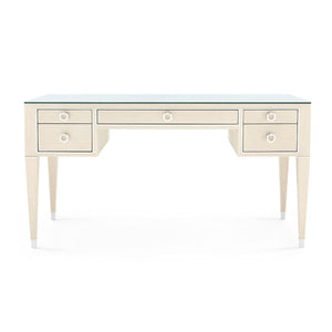 Morris Desk with Glass Top, Blanched Oak and Nickel-Blue Hand Home