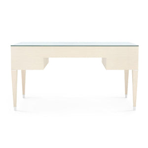 Morris Desk with Glass Top, Blanched Oak and Nickel-Blue Hand Home