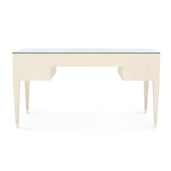 Morris Desk with Glass Top, Blanched Oak and Nickel-Blue Hand Home