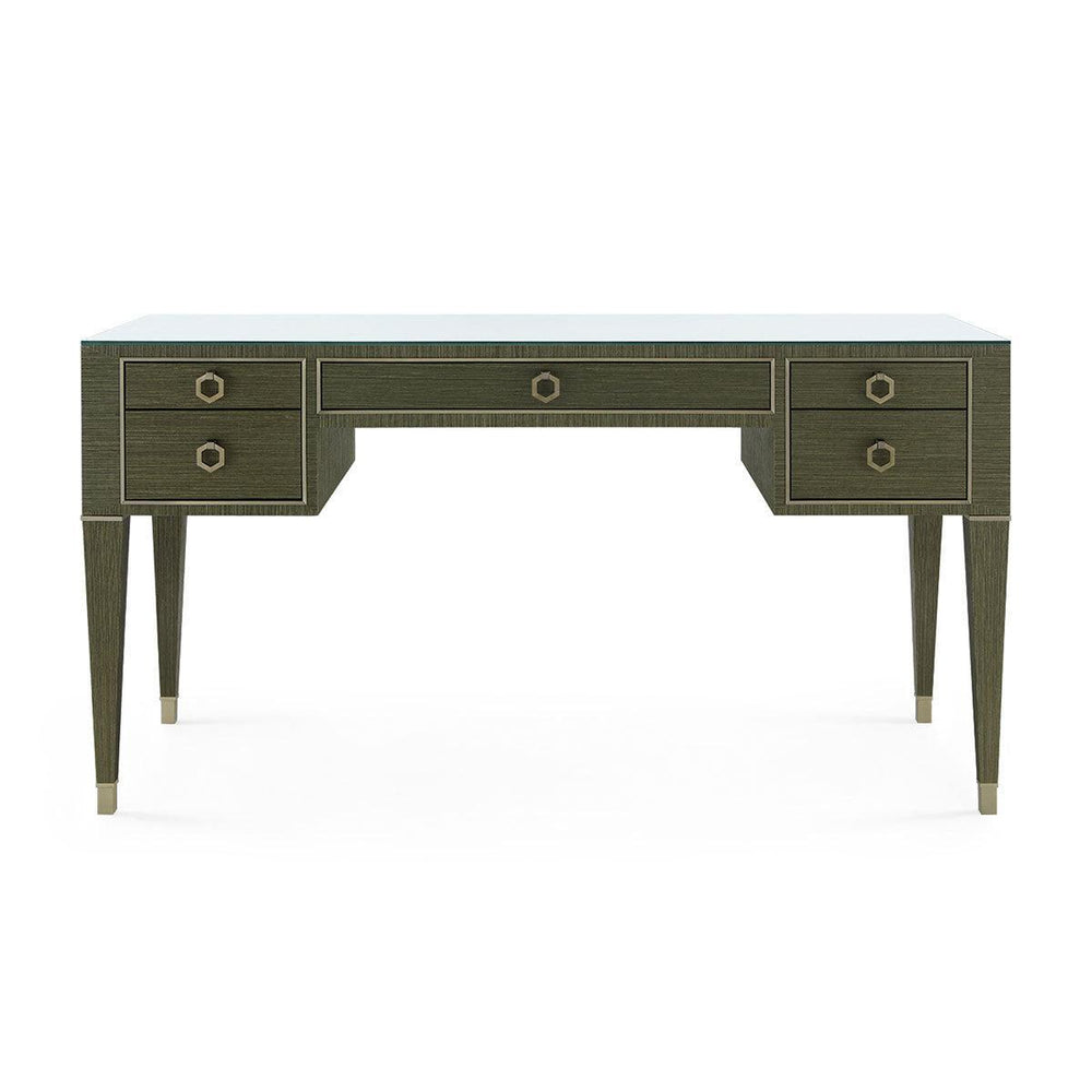 Morris Desk with Glass Top in Deep Olive-Blue Hand Home