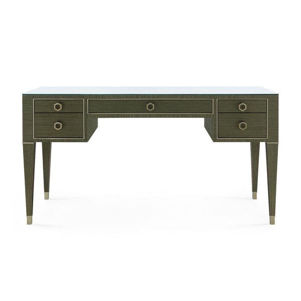 Morris Desk with Glass Top in Deep Olive-Blue Hand Home