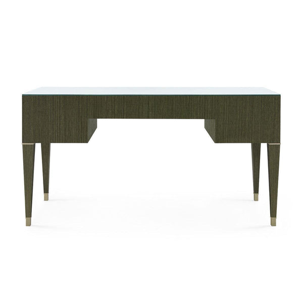 Morris Desk with Glass Top in Deep Olive-Blue Hand Home