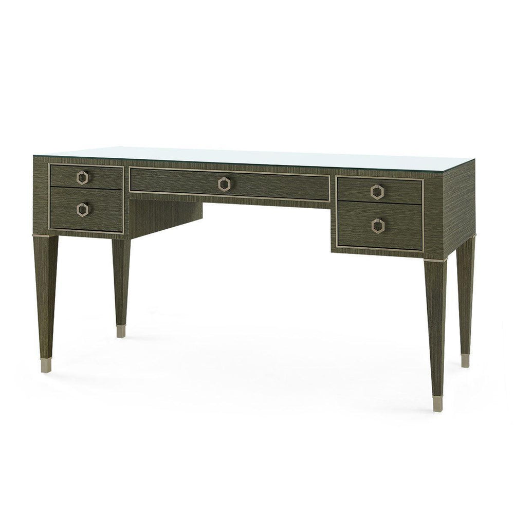 Morris Desk with Glass Top in Deep Olive-Blue Hand Home