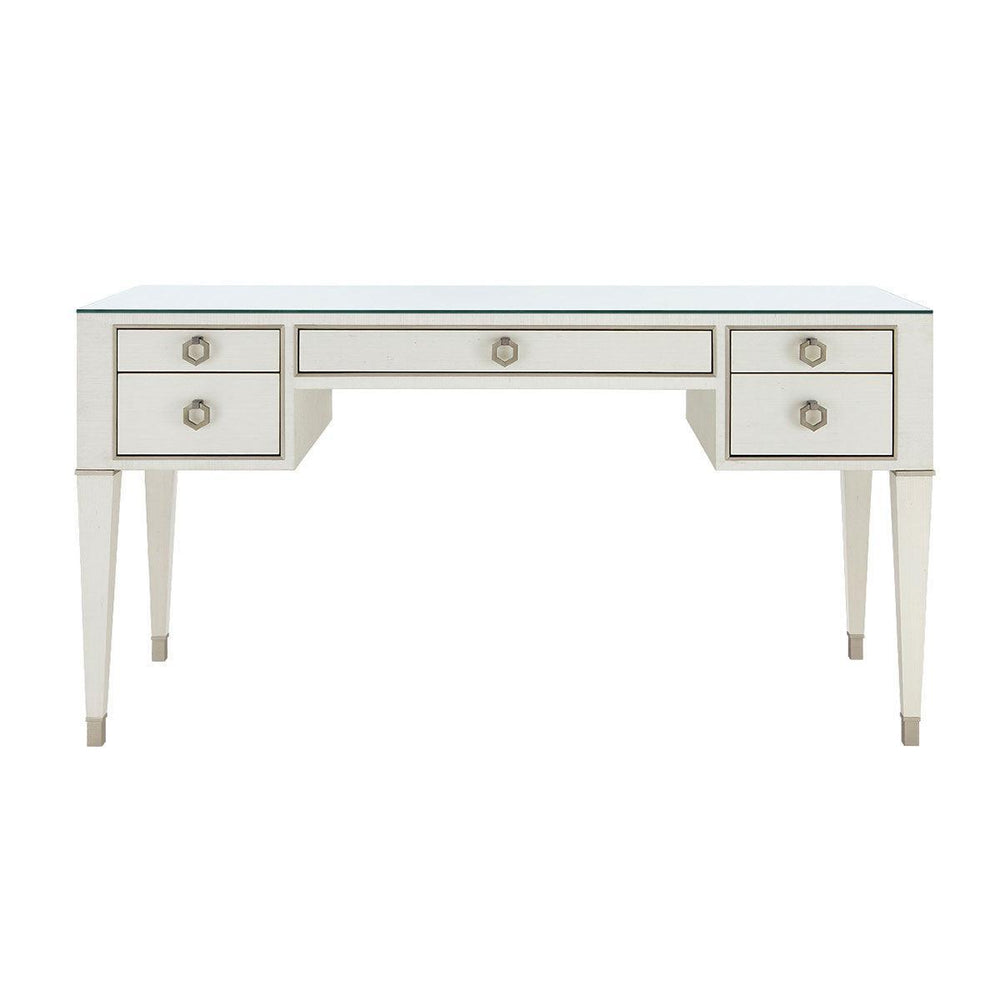 Morris Desk with Glass Top, Sand White-Blue Hand Home