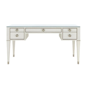 Morris Desk with Glass Top, Sand White-Blue Hand Home