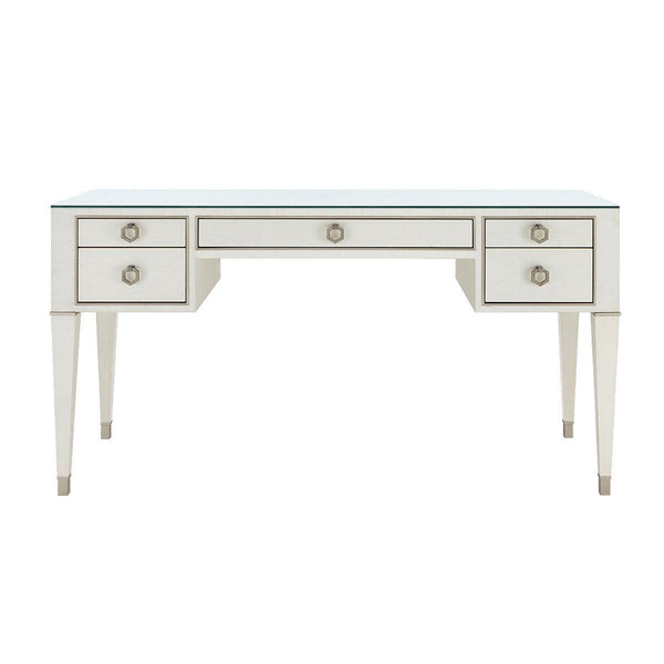 Morris Desk with Glass Top, Sand White-Blue Hand Home