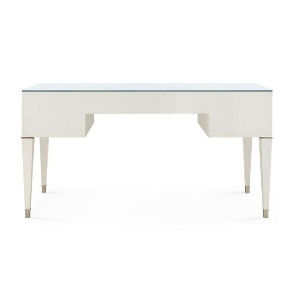 Morris Desk with Glass Top, Sand White-Blue Hand Home