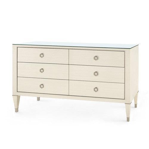 Morris Desk with Glass Top, Sand White-Blue Hand Home