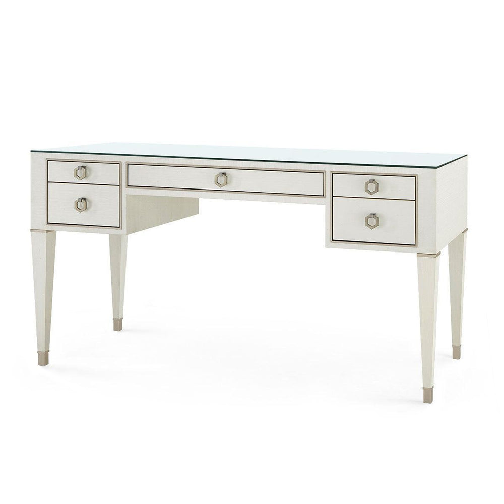 Morris Desk with Glass Top, Sand White-Blue Hand Home