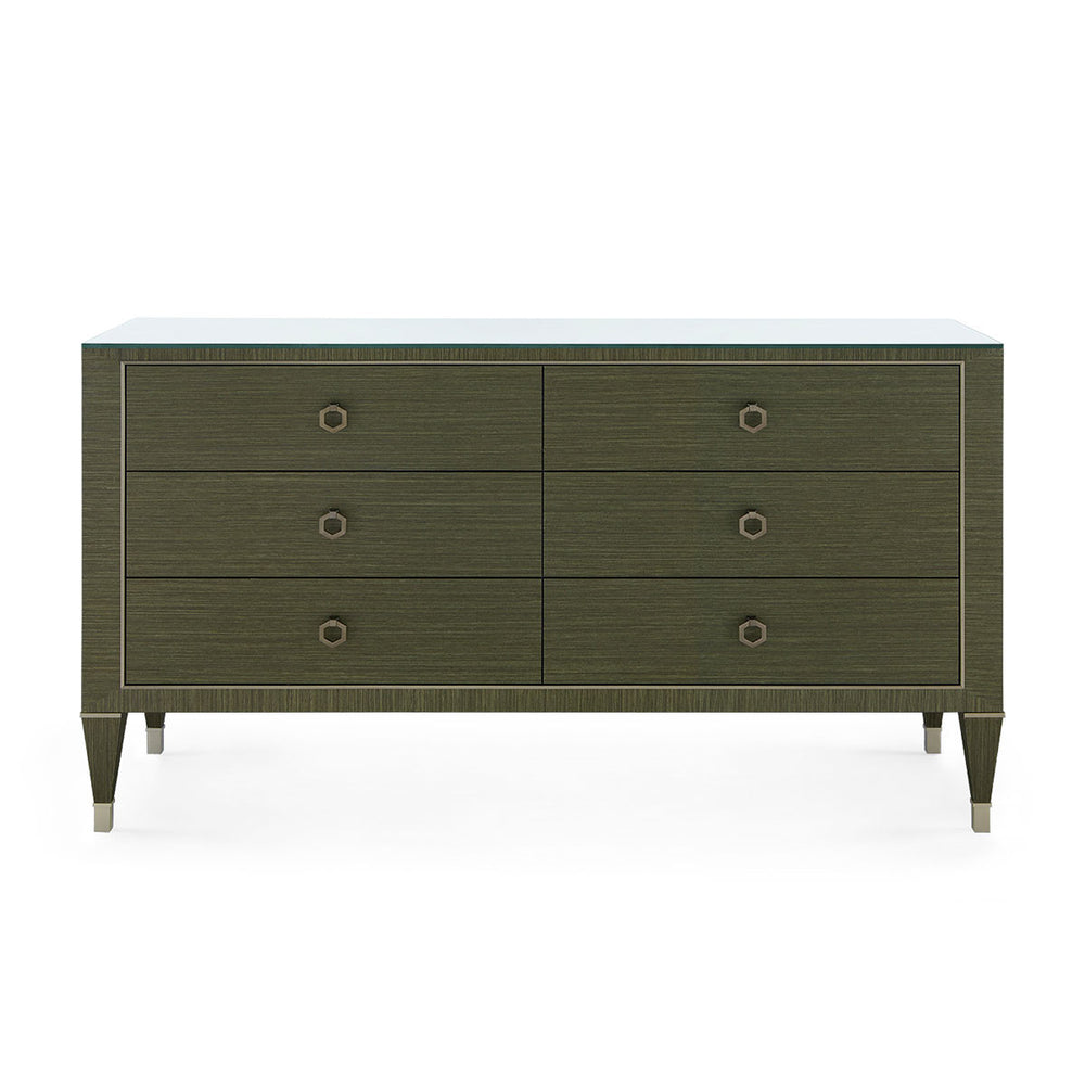 Morris Extra Large 6-Drawer with Glass Top, Deep Olive-Blue Hand Home