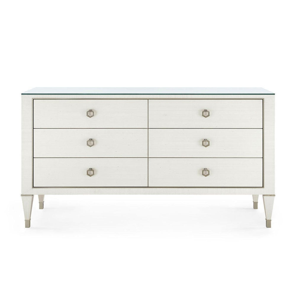 Morris Extra Large 6-Drawer with Glass Top, Sand White-Blue Hand Home