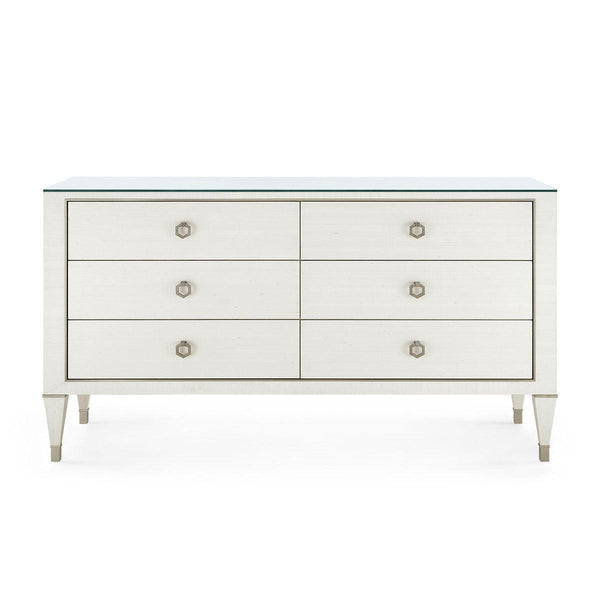 Morris Extra Large 6-Drawer with Glass Top, Sand White-Blue Hand Home