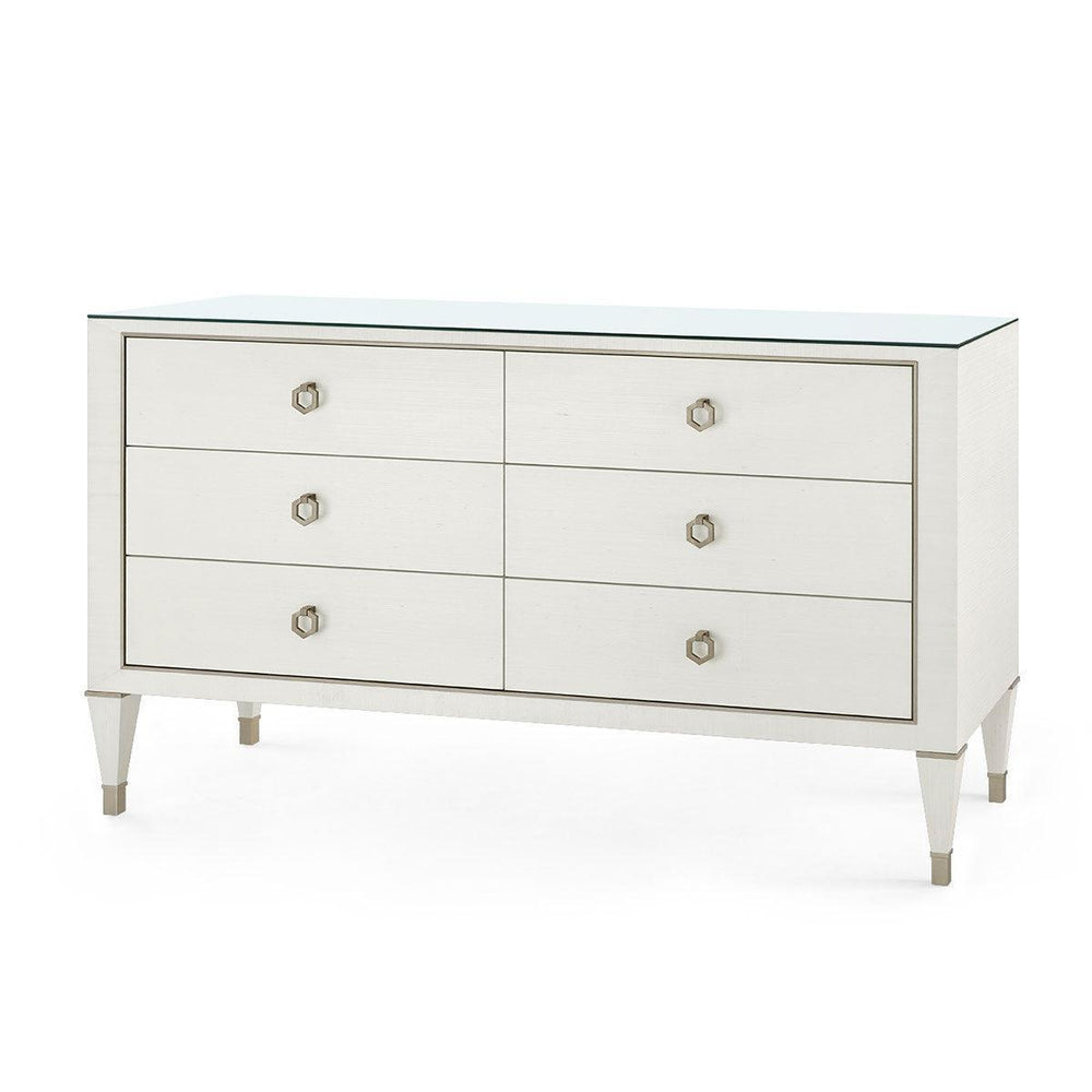 Morris Extra Large 6-Drawer with Glass Top, Sand White-Blue Hand Home