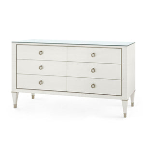 Morris Extra Large 6-Drawer with Glass Top, Sand White-Blue Hand Home