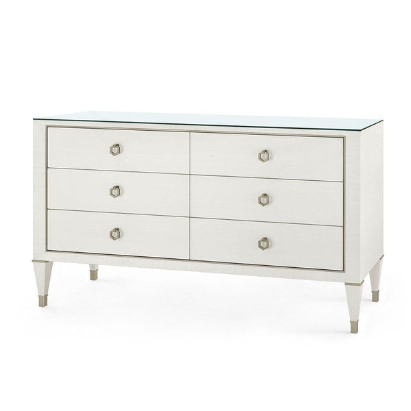 Morris Extra Large 6-Drawer with Glass Top, Sand White-Blue Hand Home