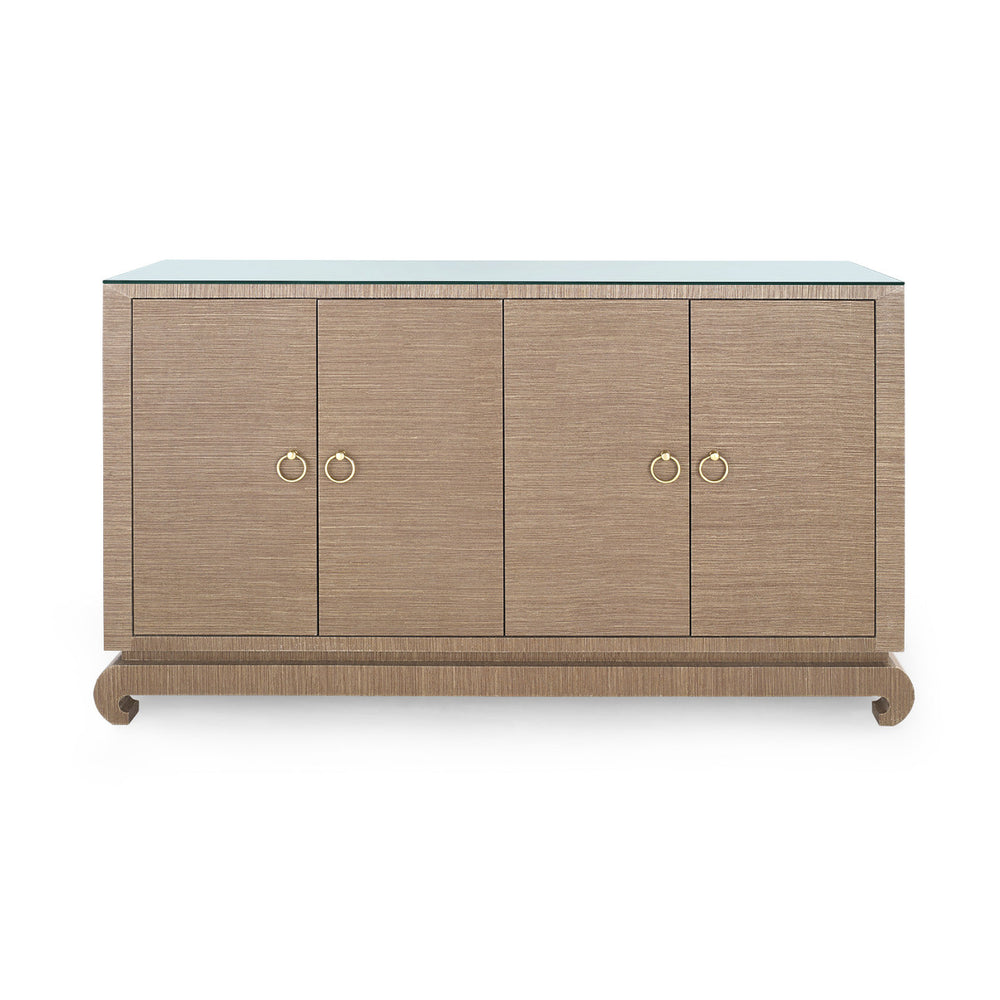 Meredith 4-Door Cabinet with Glass Top, Flax Brown-Blue Hand Home