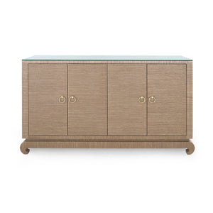 Meredith 4-Door Cabinet with Glass Top, Flax Brown