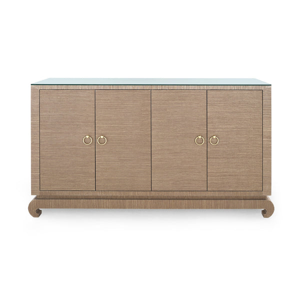 Meredith 4-Door Cabinet with Glass Top, Flax Brown