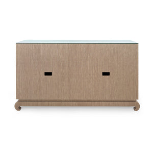 Meredith 4-Door Cabinet with Glass Top, Flax Brown
