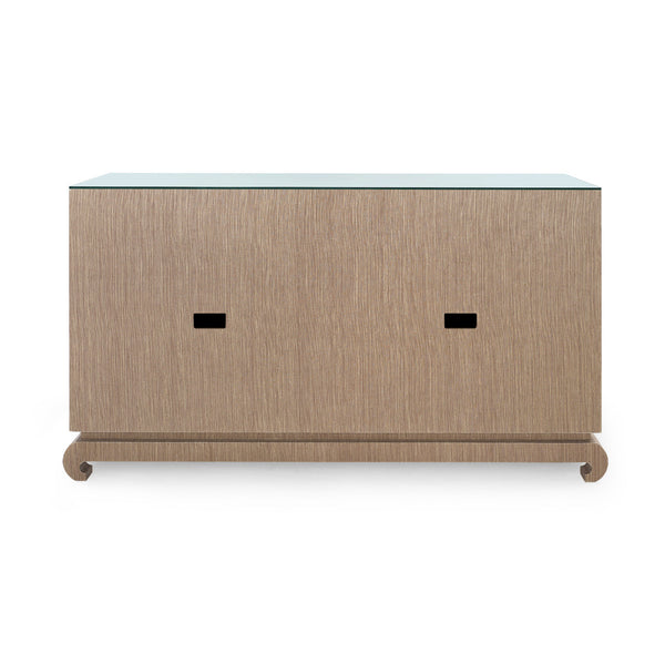 Meredith 4-Door Cabinet with Glass Top, Flax Brown