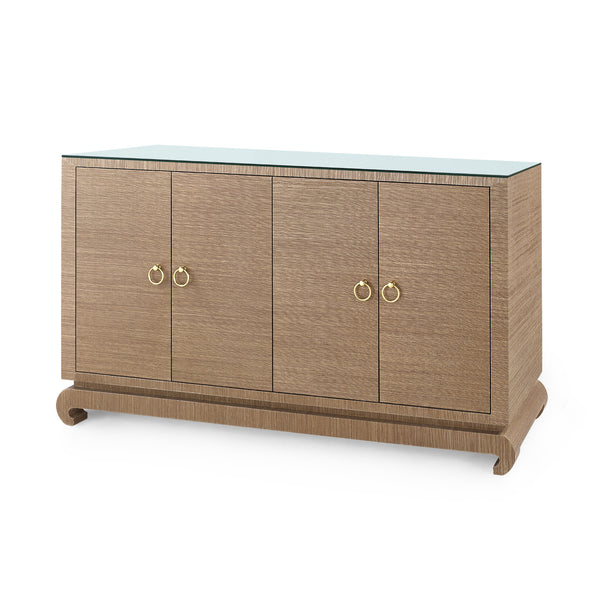 Meredith 4-Door Cabinet with Glass Top, Chiffon White