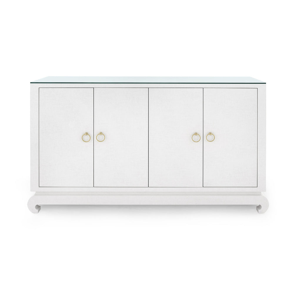 Meredith 4-Door Cabinet with Glass Top, Chiffon White-Blue Hand Home