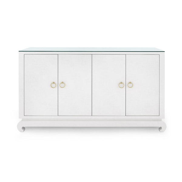 Meredith 4-Door Cabinet with Glass Top, Chiffon White