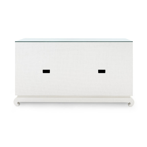 Meredith 4-Door Cabinet with Glass Top, Chiffon White
