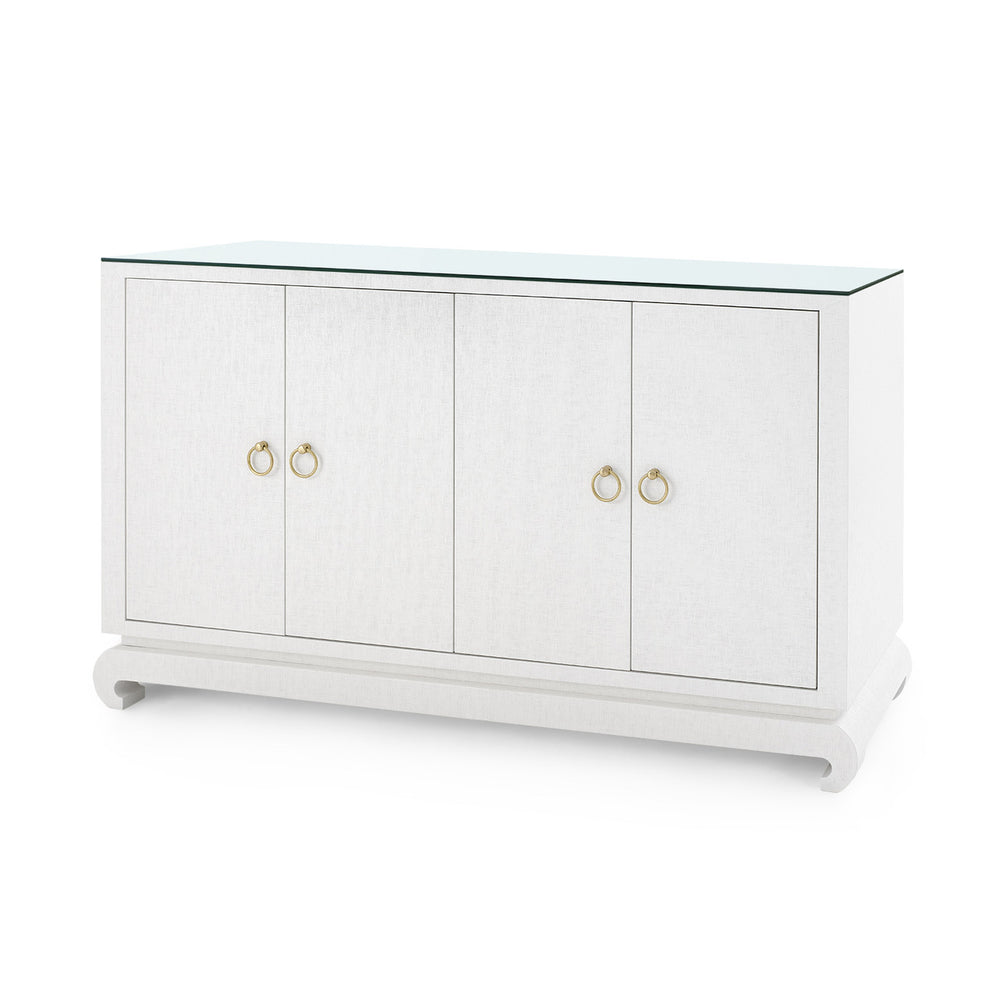 Meredith 4-Door Cabinet with Glass Top, Chiffon White-Blue Hand Home