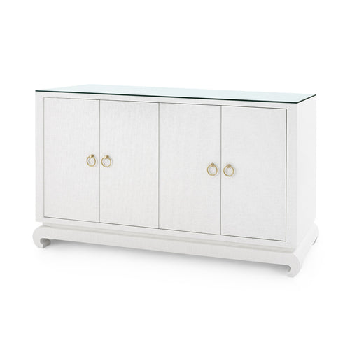Meredith 4-Door Cabinet with Glass Top, Chiffon White