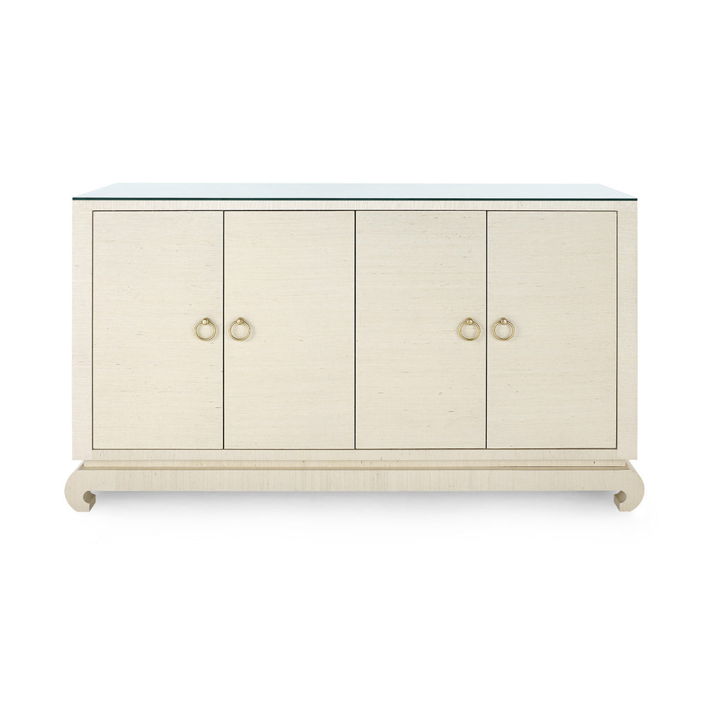 Meredith 4-Door Cabinet with Glass Top, Canvas Cream-Blue Hand Home