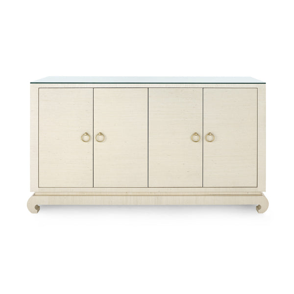 Meredith 4-Door Cabinet with Glass Top, Canvas Cream