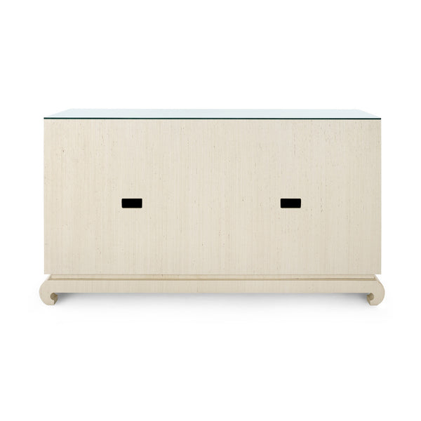 Meredith 4-Door Cabinet with Glass Top, Canvas Cream