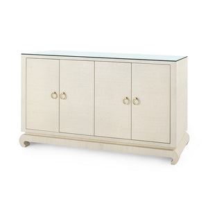 Meredith Extra Large 4-Door Cabinet with Glass Top, Flax Brown