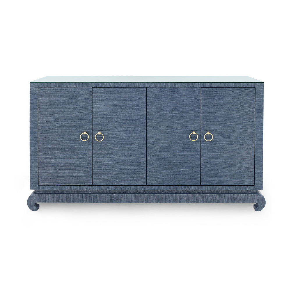 Meredith 4-Door Cabinet with Glass Top, Navy Blue-Blue Hand Home