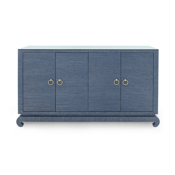 Meredith 4-Door Cabinet with Glass Top, Navy Blue