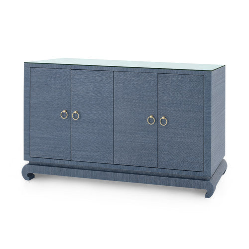 Meredith Extra Large 4-Door Cabinet with Glass Top, Flax Brown