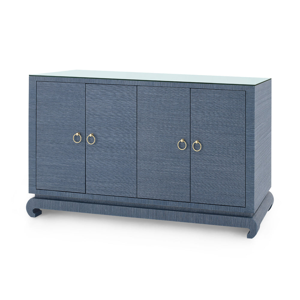 Meredith 4-Door Cabinet with Glass Top, Navy Blue-Blue Hand Home