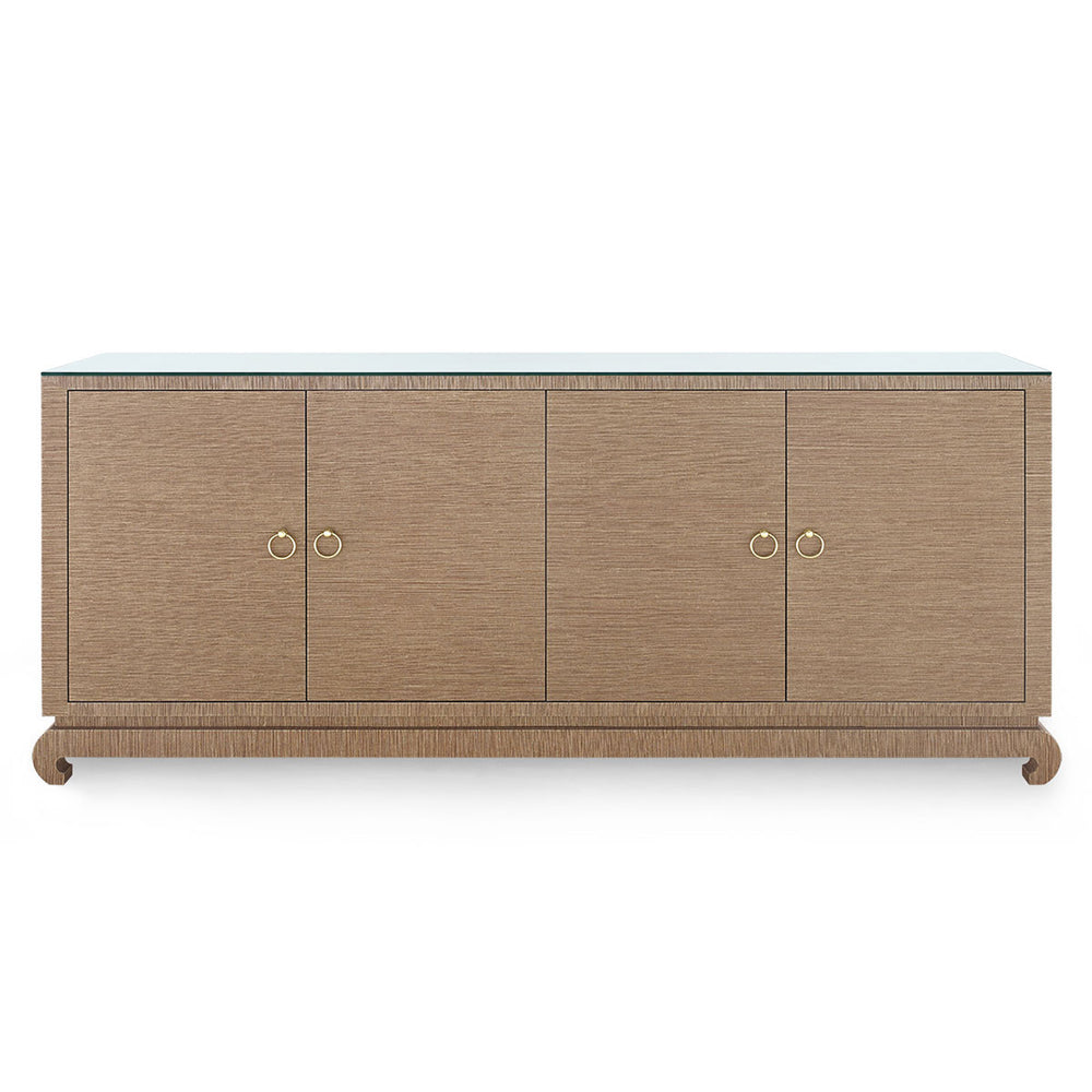 Meredith Extra Large 4-Door Cabinet with Glass Top, Flax Brown-Blue Hand Home